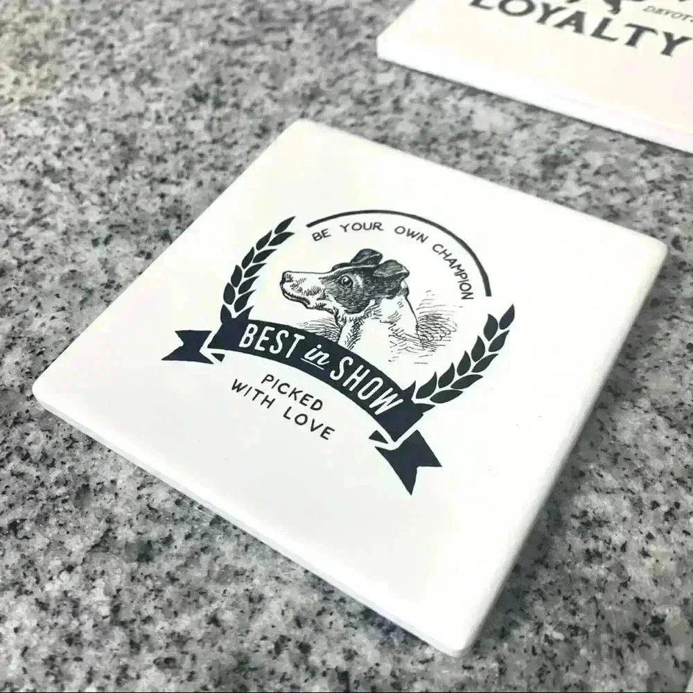 Set of 6 white dog lover coasters - Picture 6 of 8